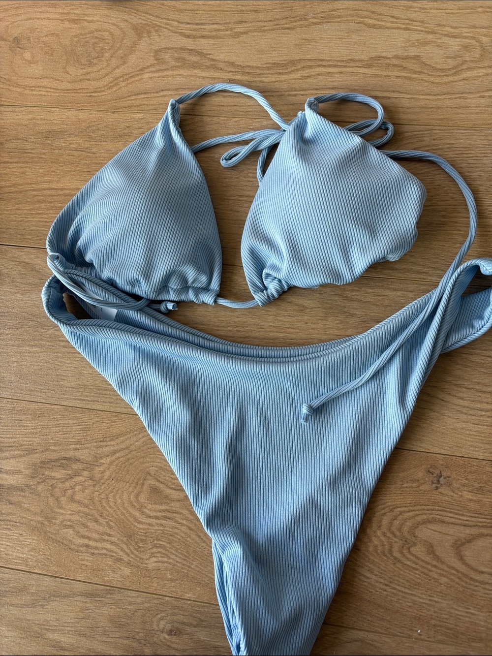 SHEIN Light Blue Ribbed Triangle Bikini Set